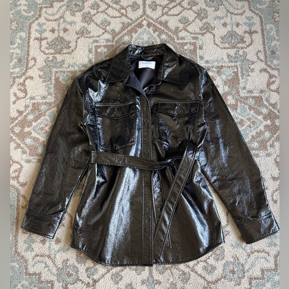 Babaton Jackets & Blazers - Babaton Crinkled Leather Jacket Size M Utility style Belted